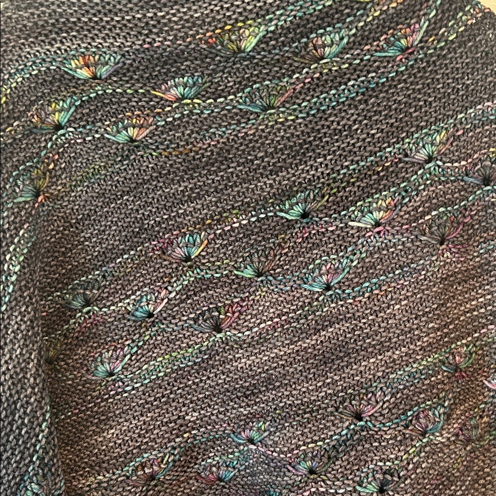 Women’s Multicolor Open Knit Scarf Wrap Purple Blue Indie Boho Whimsical - Picture 6 of 7